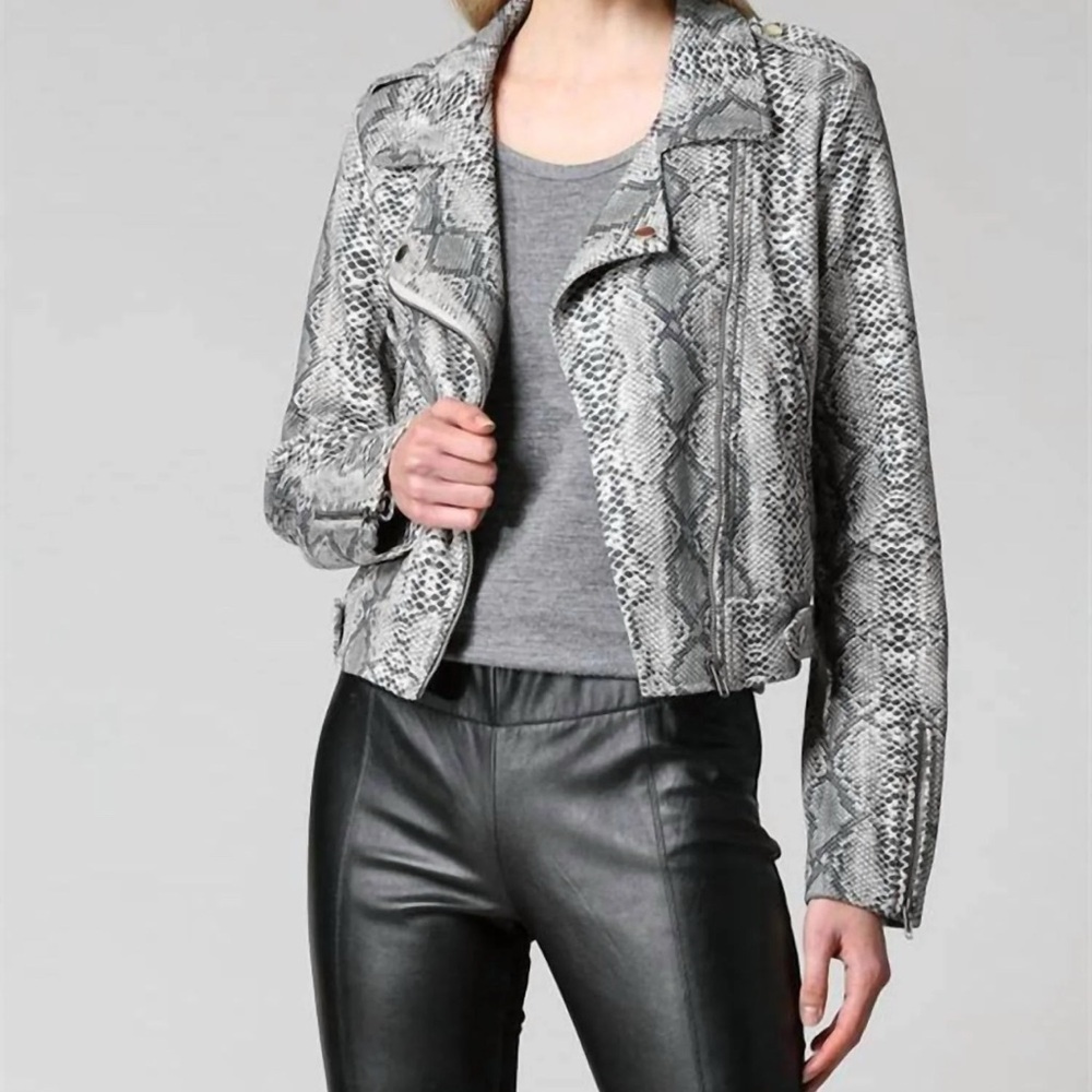 Fate Gray Snake Print Leather Jacket